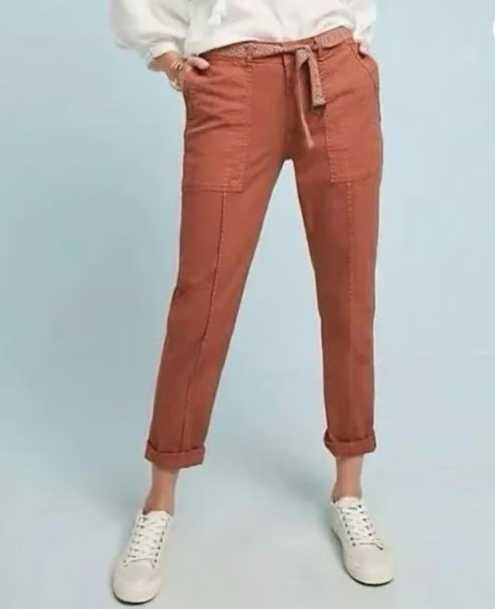 Anthropologie Womens 27 Rust Belted Wanderer Cargo Utility Pants Roll Cuff